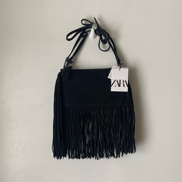 Zara Handbags - Mini suede fringe bag